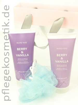 Mary Kay Scented Shower Gel & Body Lotion Berry & Vanilla Set mit Badeschwamm