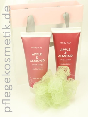 Mary Kay Scented Shower Gel & Body Lotion Apple & Almond Set mit Badeschwamm